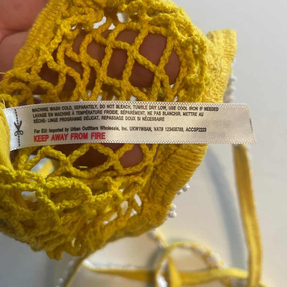 UO Urban Outfitters Bottle Carrier Yellow Daisy Trim Woven Market Bag Festival - Picture 7 of 9